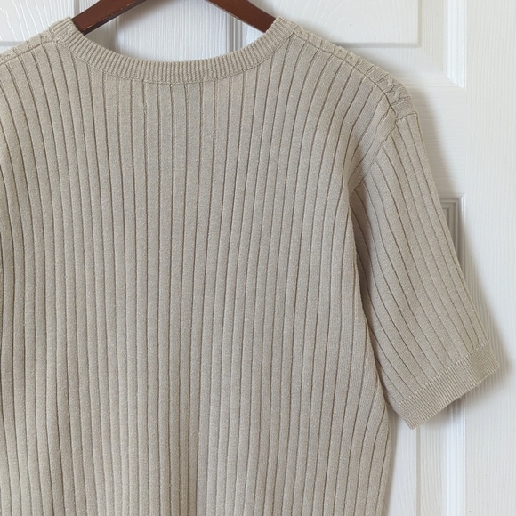 Casual Corner 90's Vintage Cable & Ribbed Knit Short Sleeve Crewneck Top Beige M - Picture 9 of 9